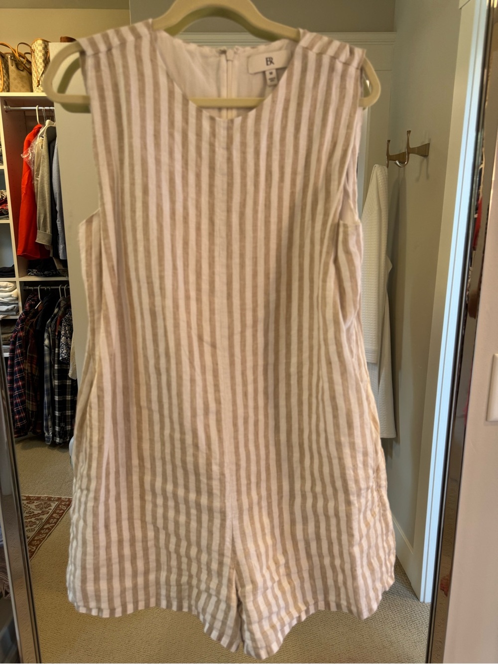 Banana Republic Beige and White Striped Linen Romper